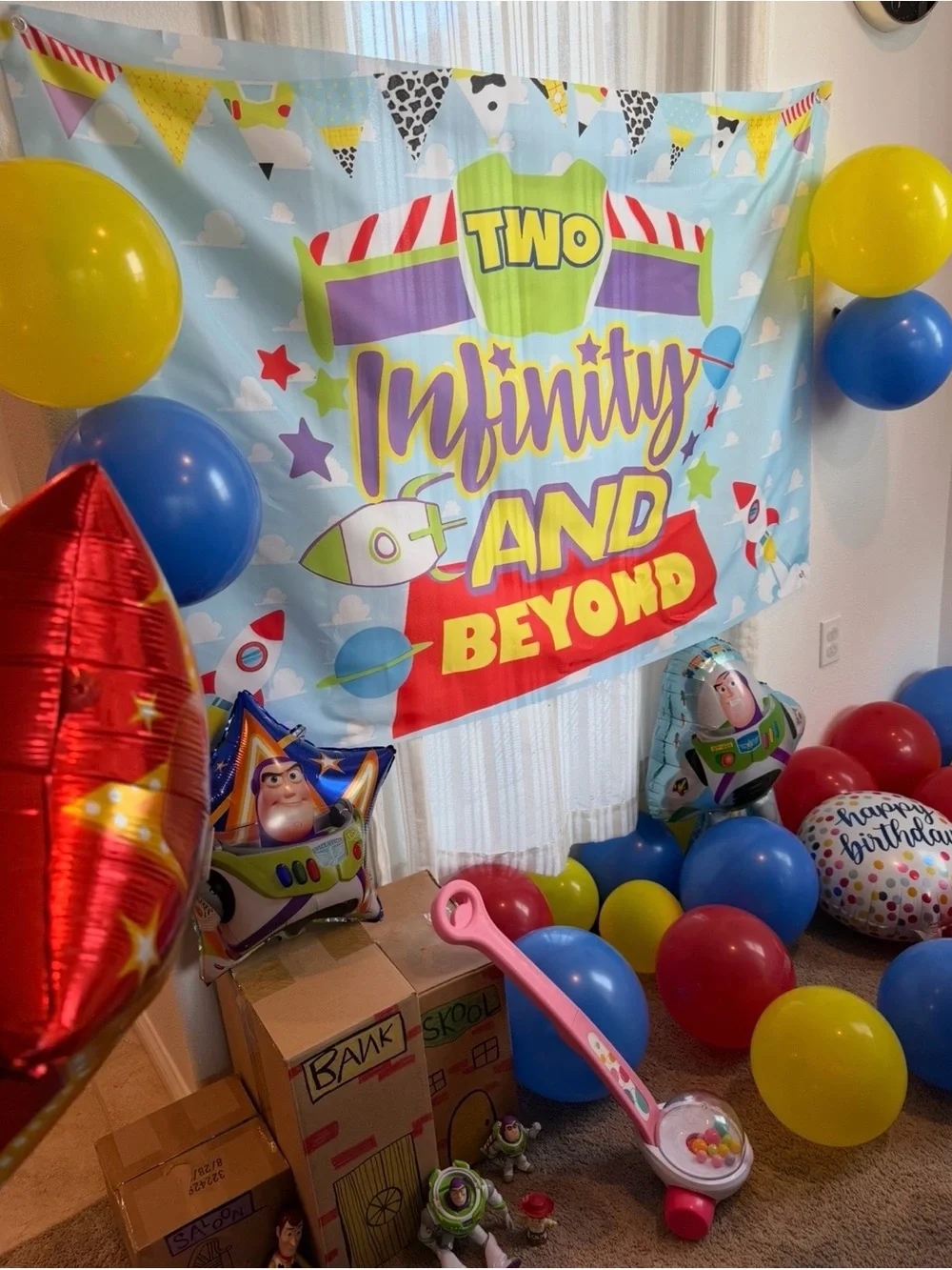 Two Infinity and Beyond Birthday Backdrop - Colorful Space Theme